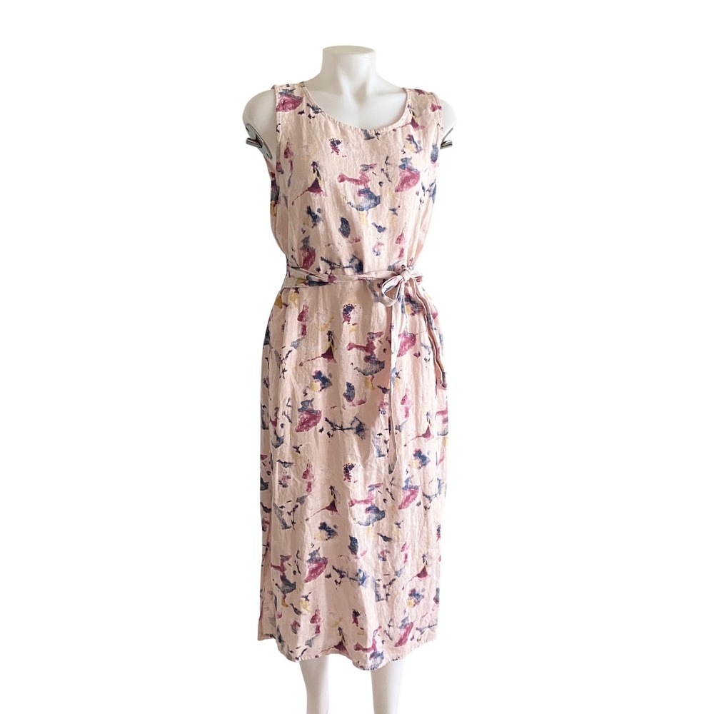 Bellambra Pure Linen Floral Midi Dress Blush Pink Made in Italy Small NWT